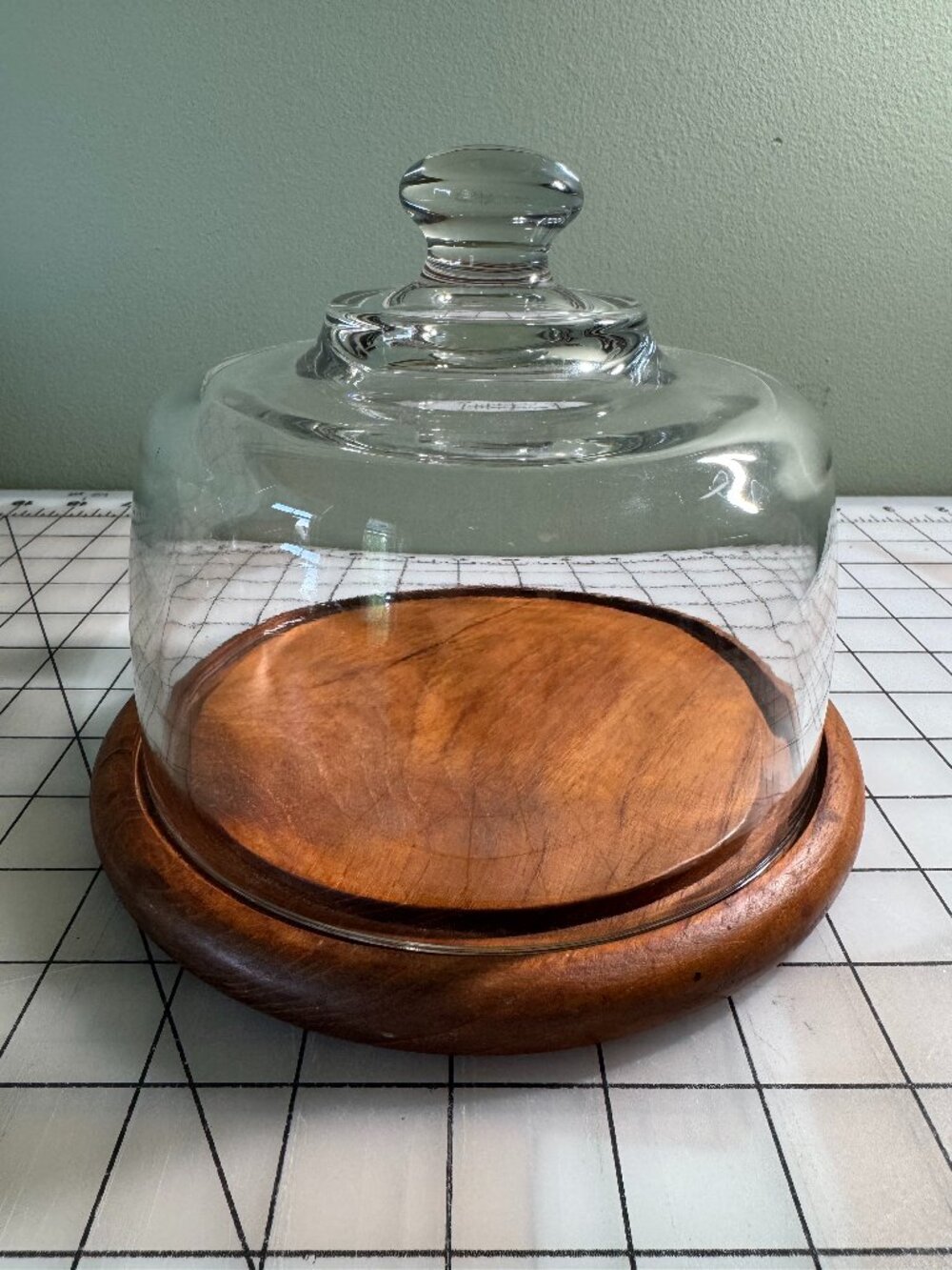 Vintage Teakwood Glass Cloche Dome Dolphin Thailand Cake Cheese Cover